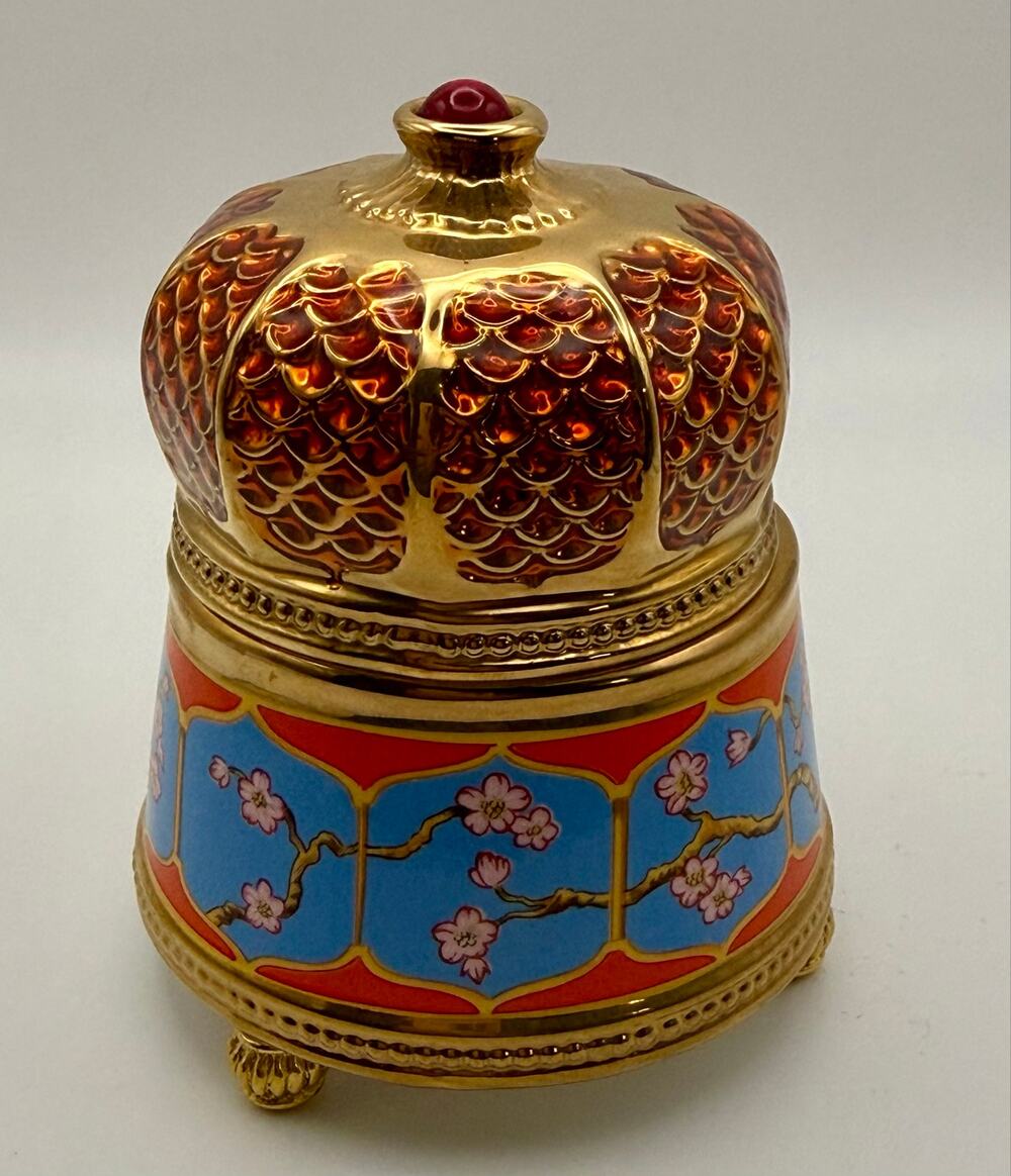 House of Fabergé Nightingale Music Box Porcelain 24k Gold Franklin Mint